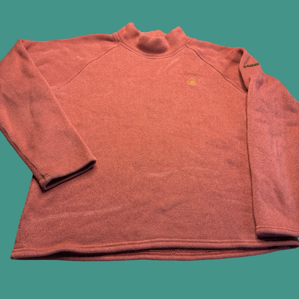Ariat Mock Neck Sweater XL Rust Red Orange Knit Pullover Embroidered Western